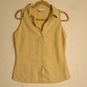 Brooks Brothers 100% Irish Linen Sleeveless Button-Down Shirt - Tan Size Medium
